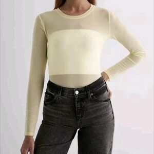 Express Mesh Ivory Bodysuit XS Off-white Cream Long sleeve Sheer